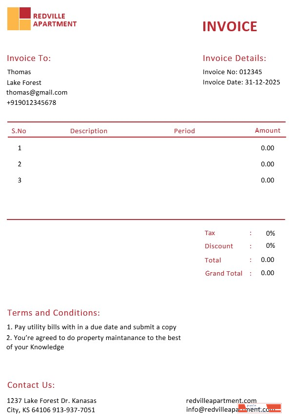 Apartment Rental Invoice Template PSD template